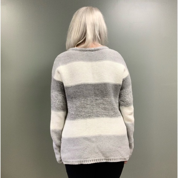 Calvin Klein Jeans Textured Gray Cream Striped Colorblock Metallic Sweater MD - Picture 7 of 14